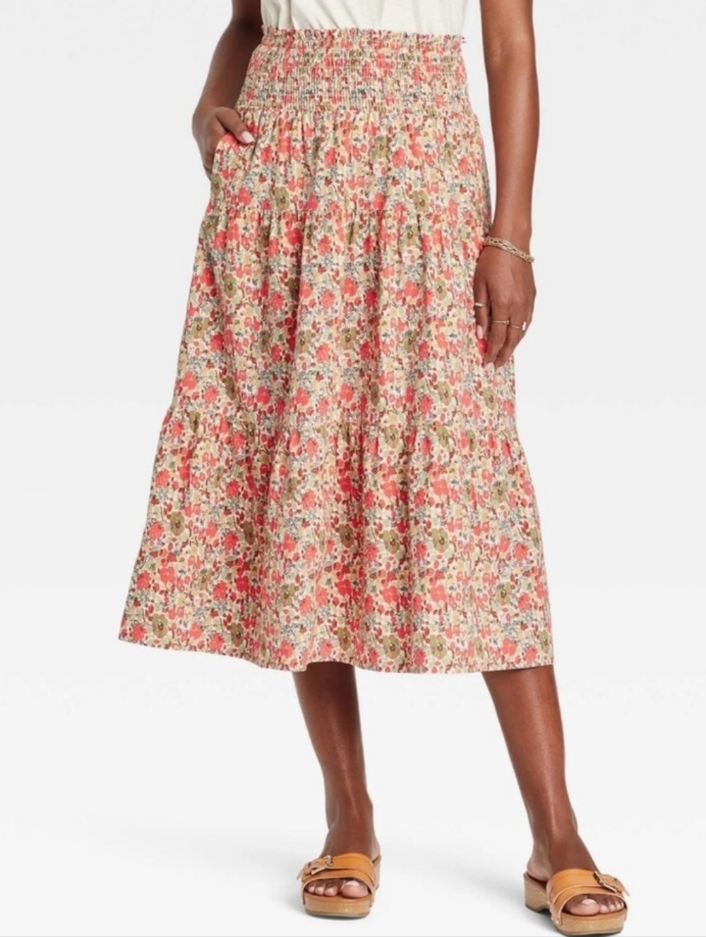 Universal Thread Floral Tiered Midi Skirt EUC